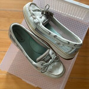 Sperry Silver and White Top Sider Boat Shoes Brand New